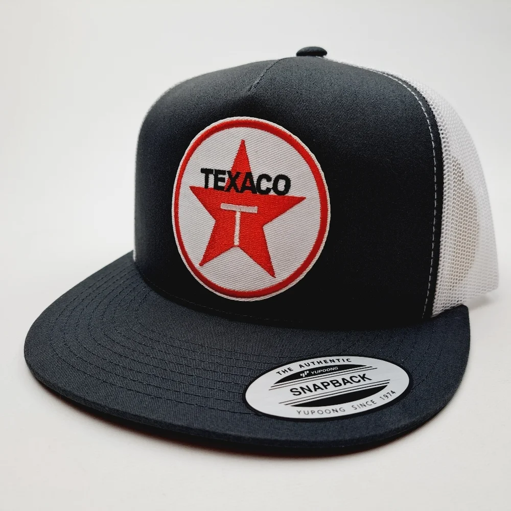Texaco Embroidered Patch Flat Bill Trucker Mesh Snapback Cap Hat